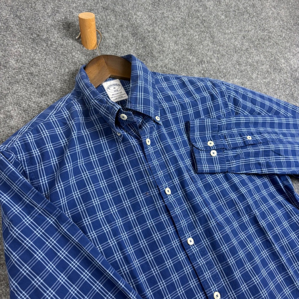 Brooks Brothers 1818 Regent Fit Blue Plaid Cotton Button Down Shirt Mens Medium